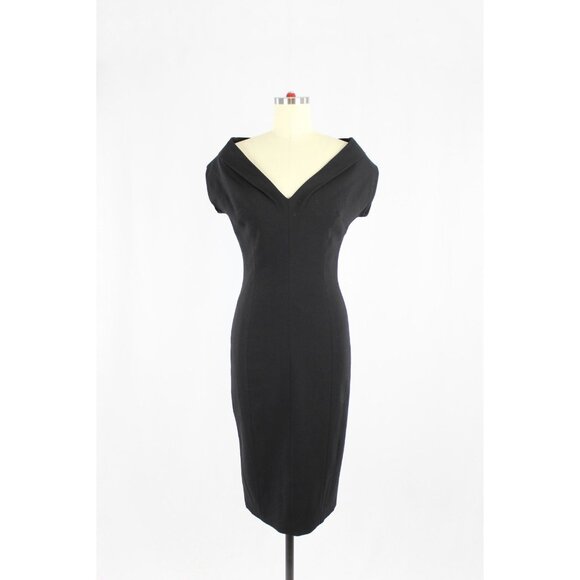 MICHAEL KORS COLLECTION Black Stretch Boucle Crepe Portrait Sheath Dress, Size 4 - Picture 4 of 14